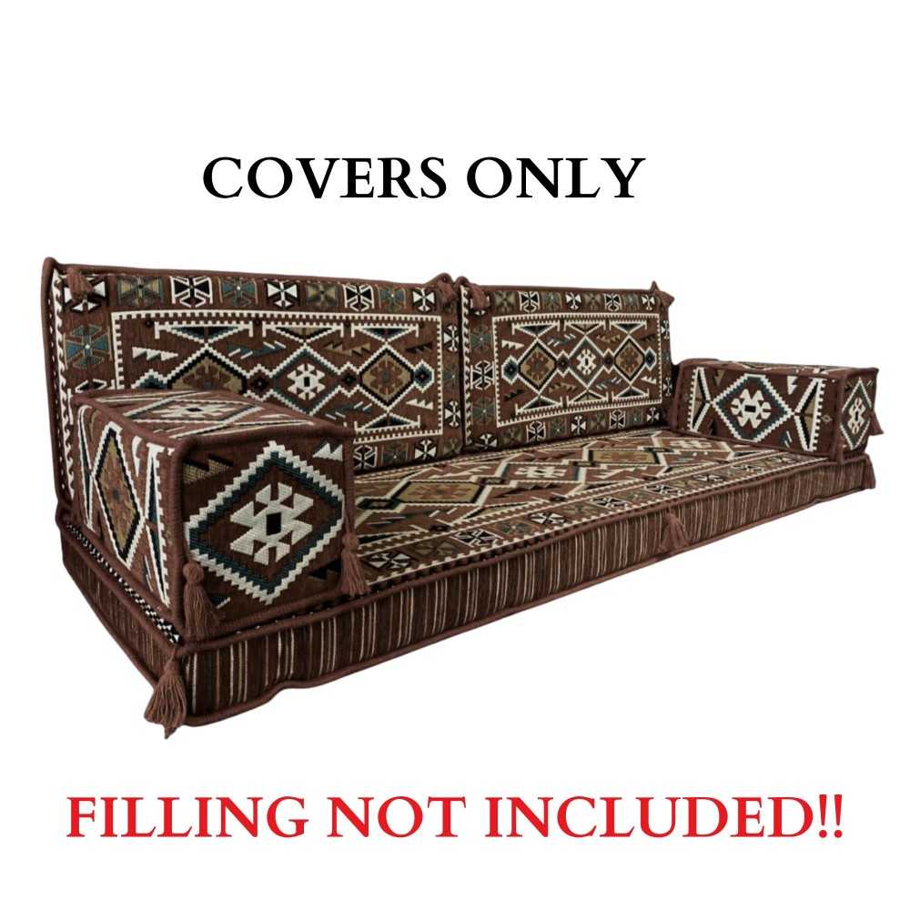 STOCK CLEARENCE!!! ANATOLIA Three Seater Majlis Floor Sofa Set Covers - Brown