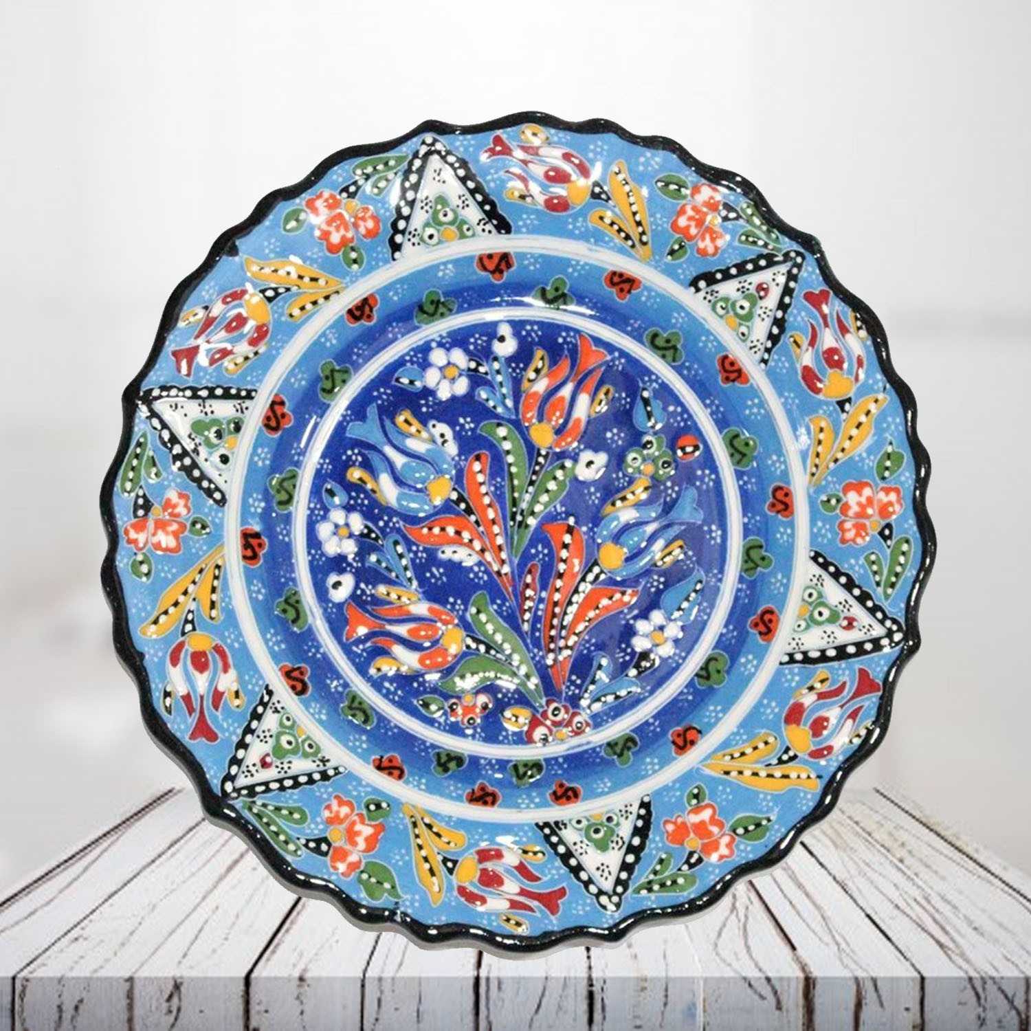 Sea blue Turkish ceramic plate | Handmade ceramic plate | Decorative ceramic wall plate